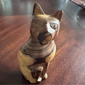 Wooden Cat ~ Art Hand Crafted Carved 8” Collectible Figure Kitten Statue Decor